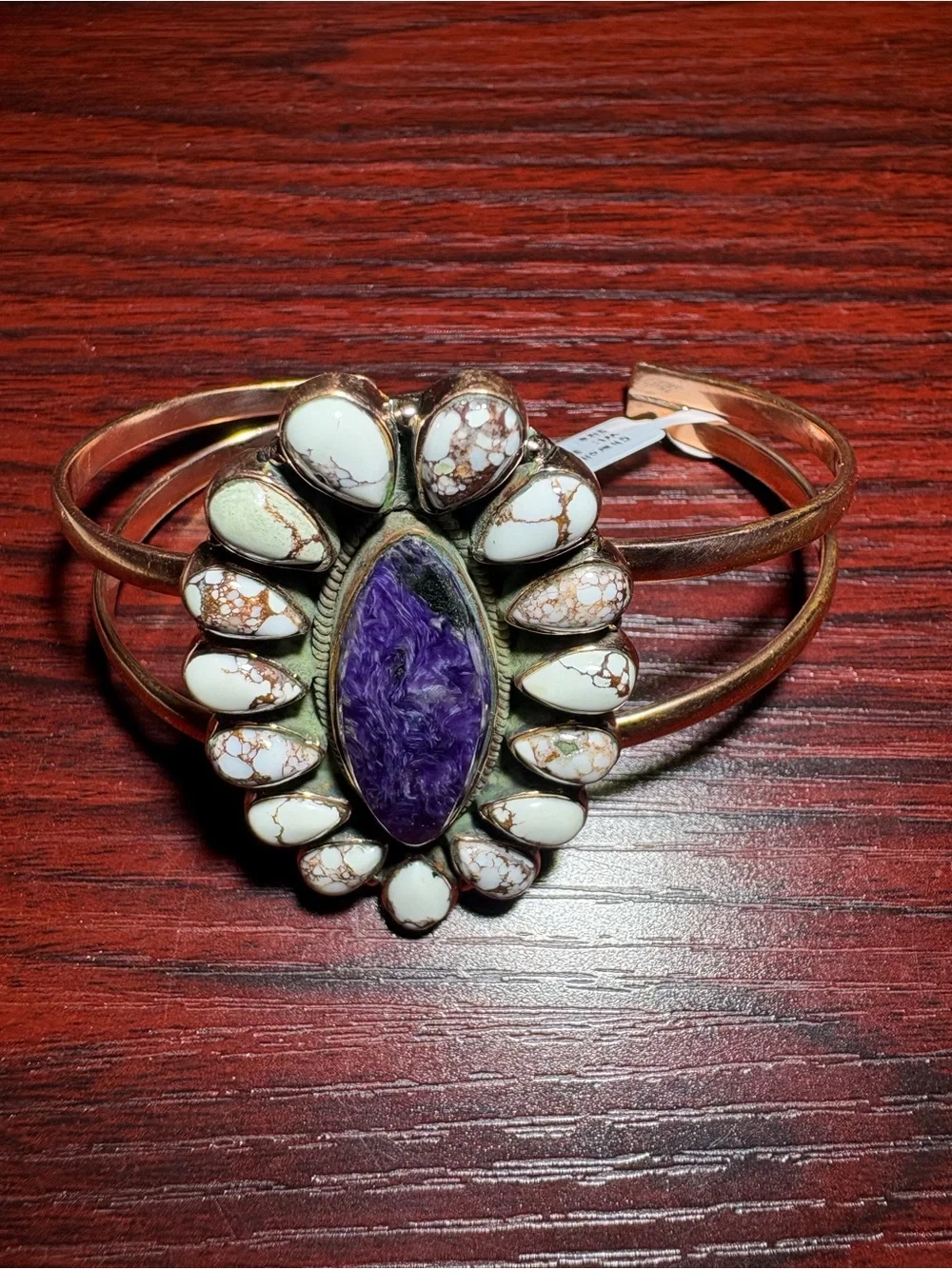 Adjustable Copper Cuff Charoite and WildHorse  Stones